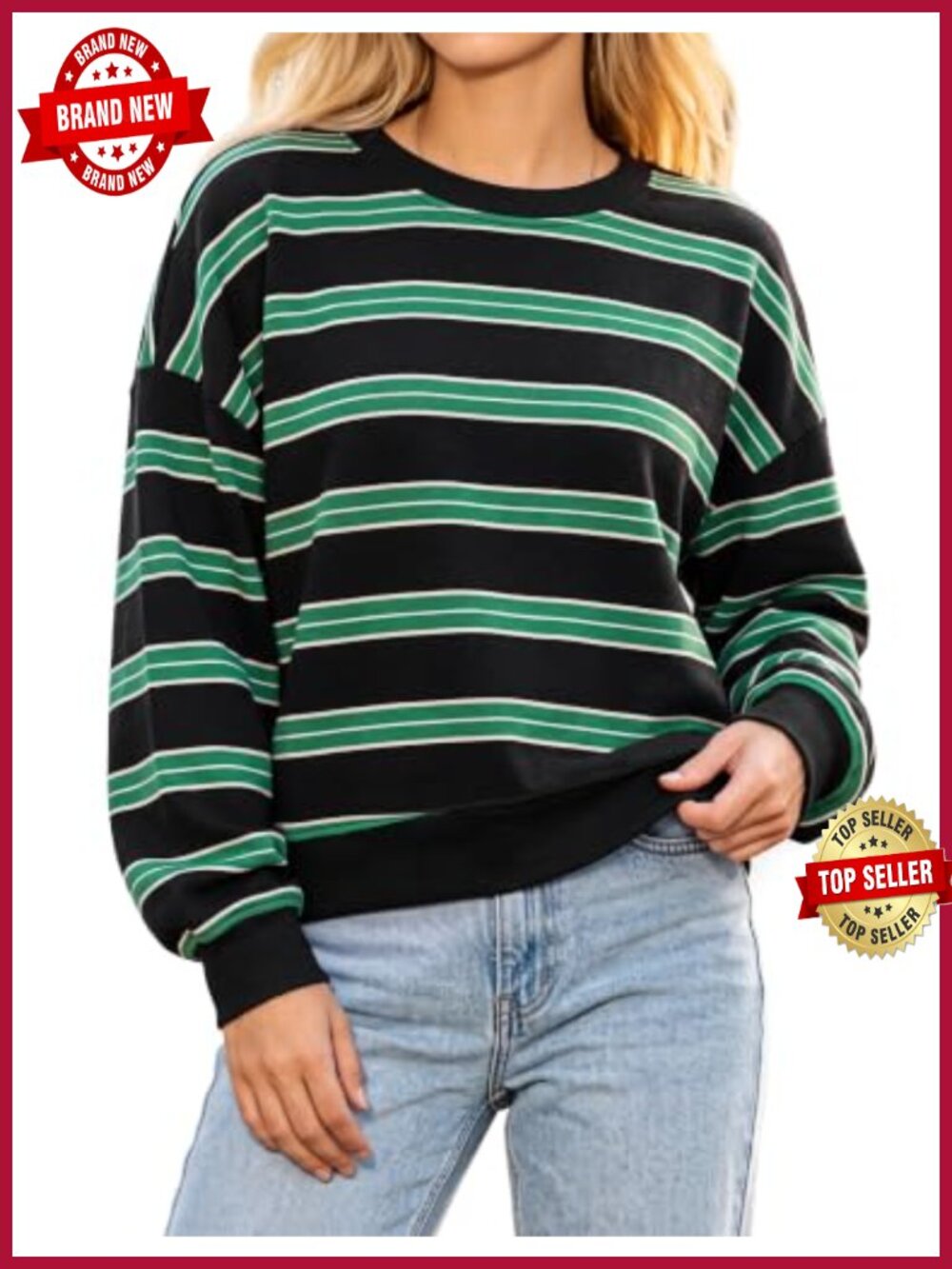 Striped Crew Neck Sweatshirt Rugby Pullover Casual Fall Top